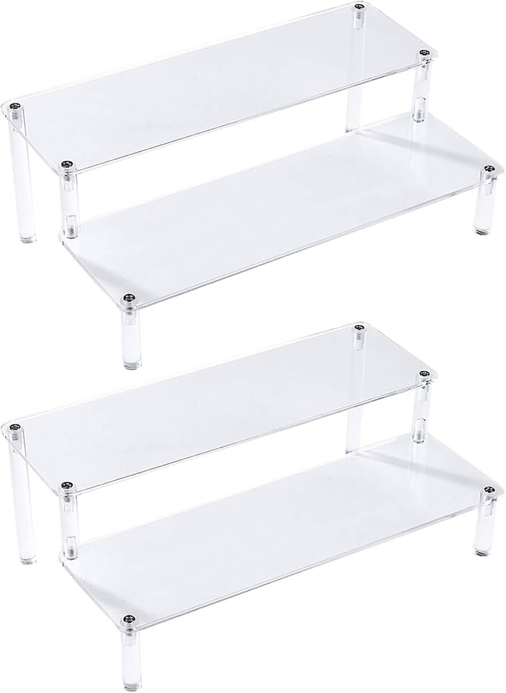 BYCY 2 Pack 2-Tier Clear Acrylic Display Stand Display Shelf for Dessert Jewels Figurines, Clear ... | Amazon (US)