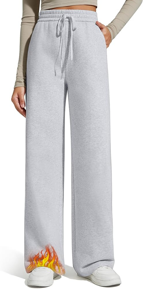 G4Free Flurrylux Fleece Lined Sweatpants Women Cotton Wide Leg Pants with Pockets Lounge Casual | Amazon (US)