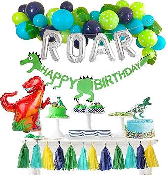 Dinosaur Party Decorations Balloons Garland Kit with Silver ROAR Foil Balloon and Cute Jungle The... | Amazon (US)
