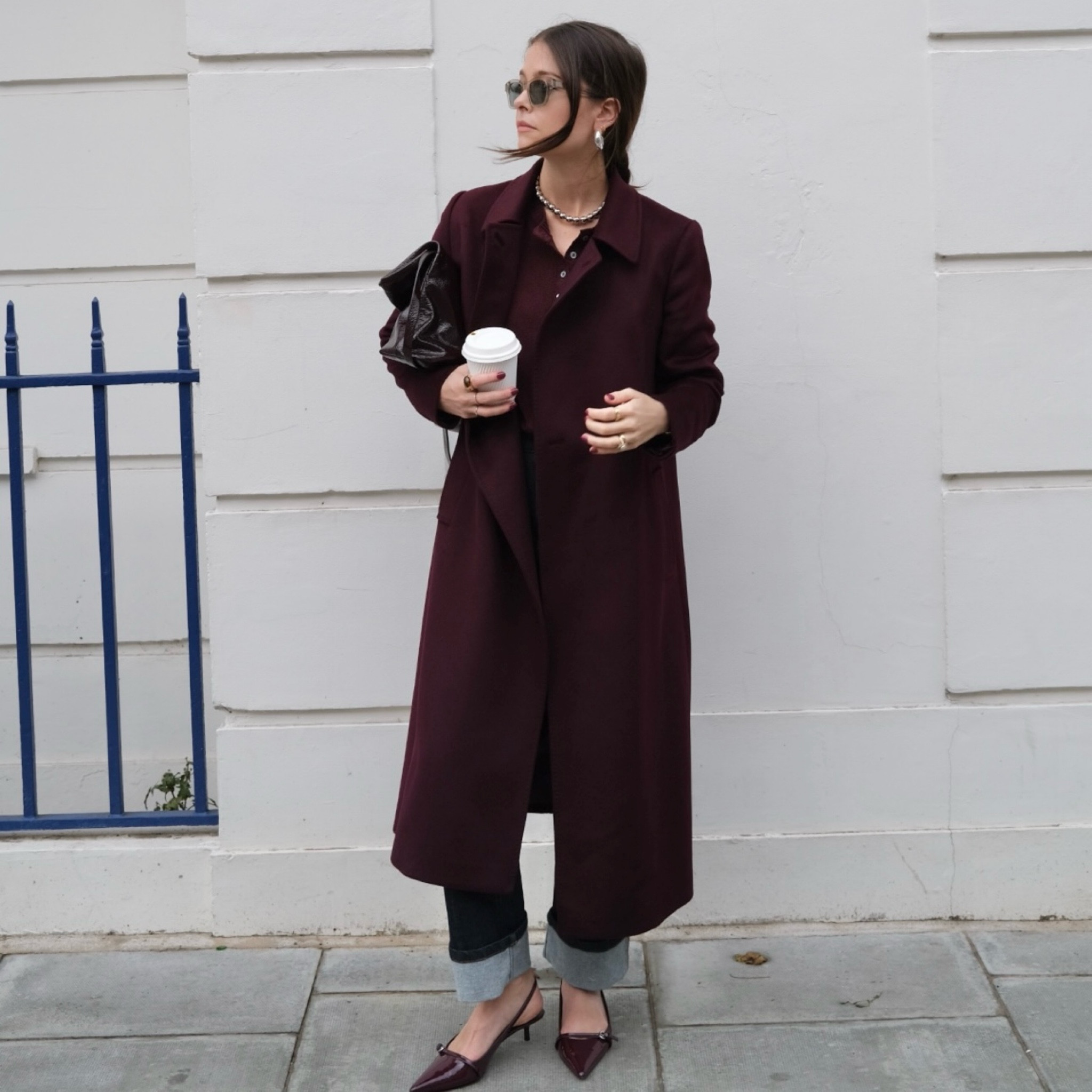 Burgundy coat
