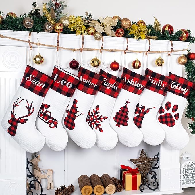 LUBOT 6 Pack Personalized Christmas Stocking(20inch) Silhouette Buffalo Red Plaid/Rustic/Farmhous... | Amazon (US)