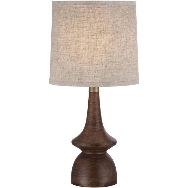 360 Lighting Mid Century Modern Table Lamp 24" High Brown Walnut Wood Off White Linen Shade for L... | Target