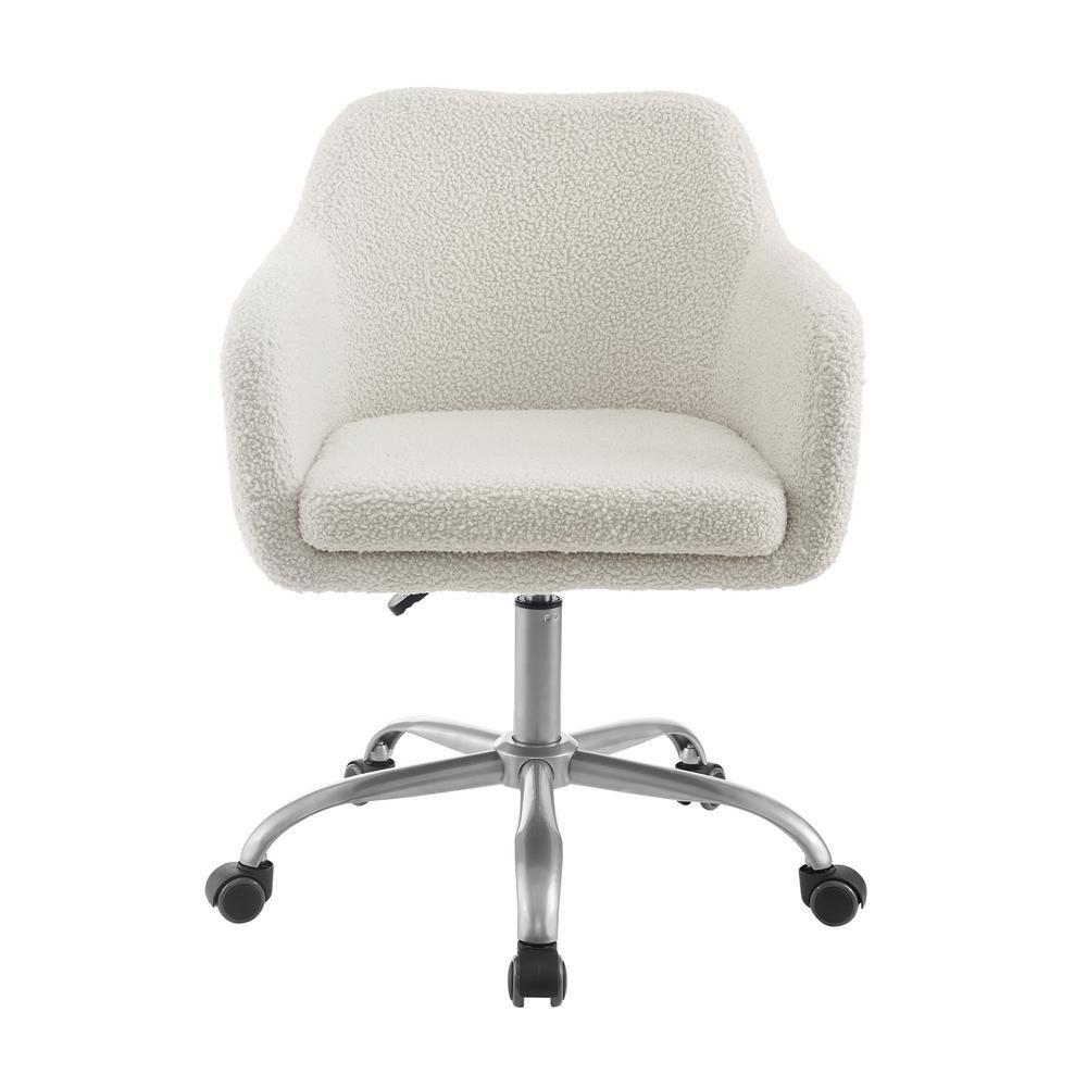 Linon Home Decor Barnes Cream Sherpa Upholstered 17 in. - 21 in. Adjustable Height Office Chair, Whi | The Home Depot