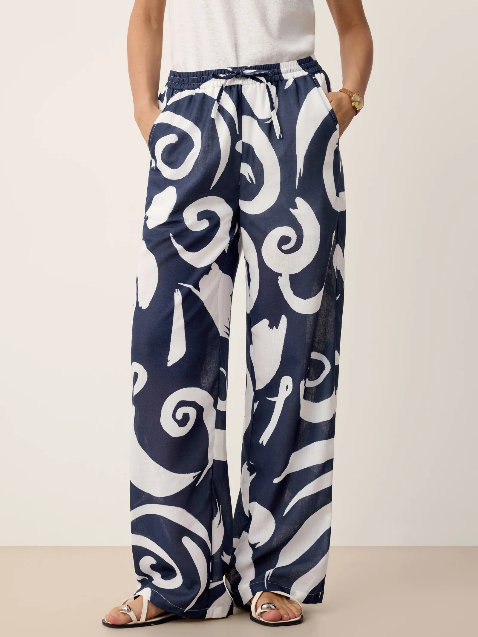 Linen Abstract-Print Straight-Leg Pants ORLA | LINTICO