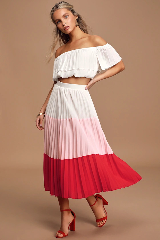 Perfectly Punctual White Colorblock Pleated Two-Piece Dress | Lulus (US)