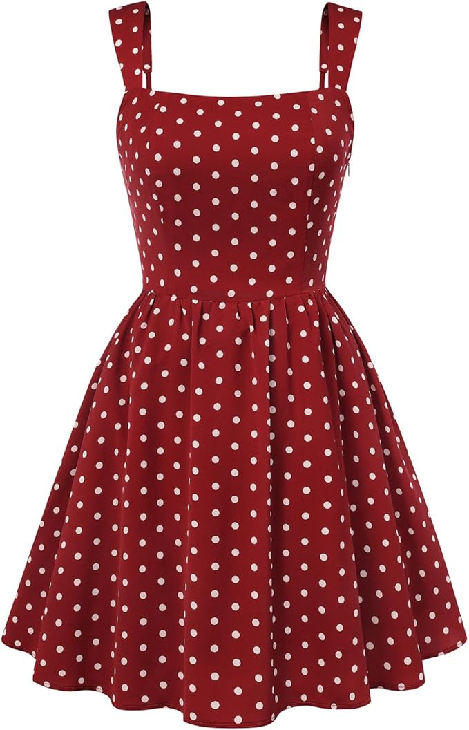 Belle Poque Vintage Polka Dot Dress for Women 2026 Summer Mini Dresses Square Neck A Line Sleevel... | Amazon (US)