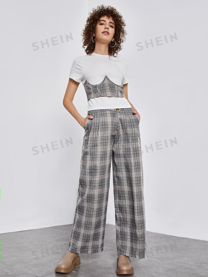 SHEIN Unity Plaid Print Zip Up Pants | SHEIN USA | SHEIN