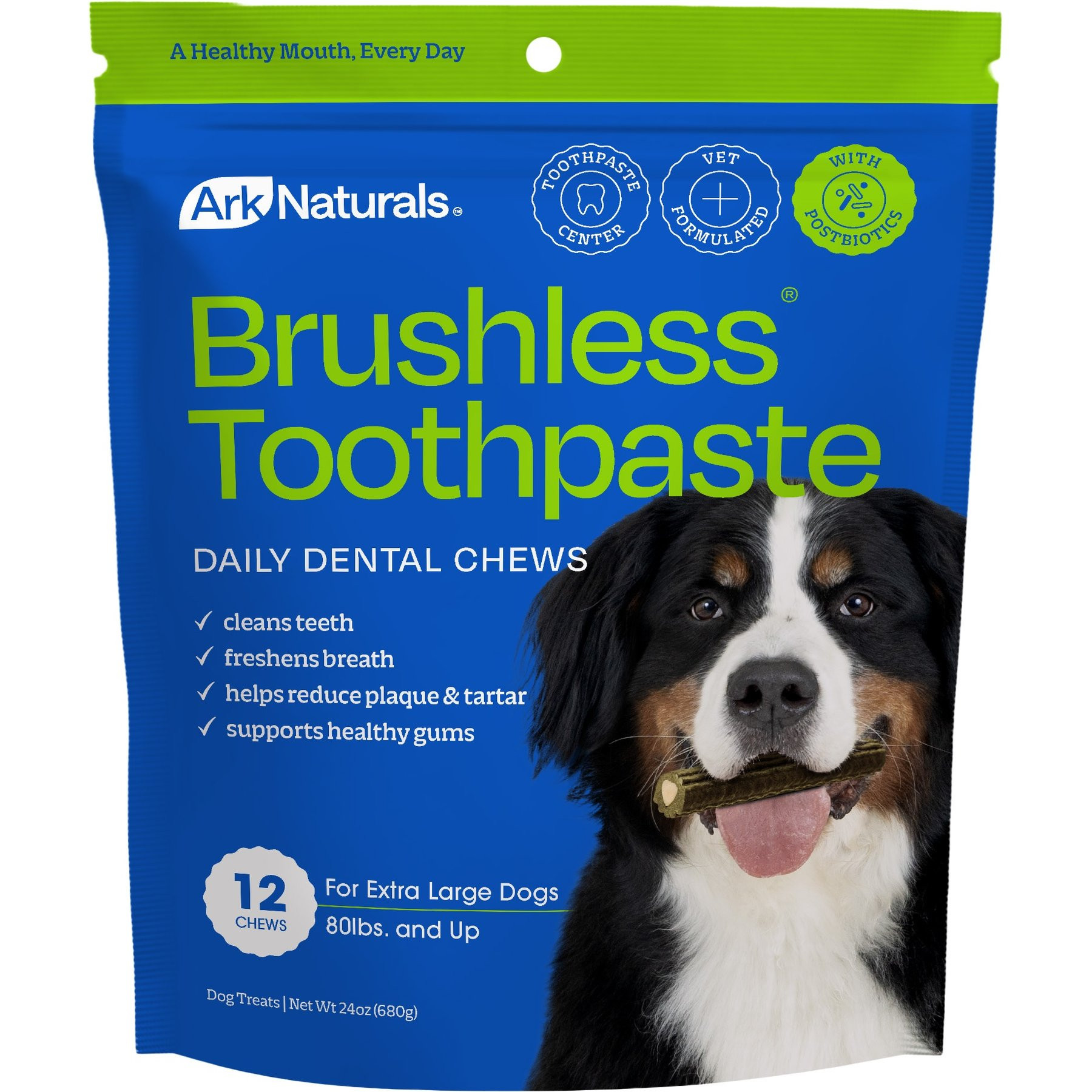 Ark Naturals Brushless Toothpaste Dog Dental Treats, X-Large, 24-oz bag, 12 count | Chewy
