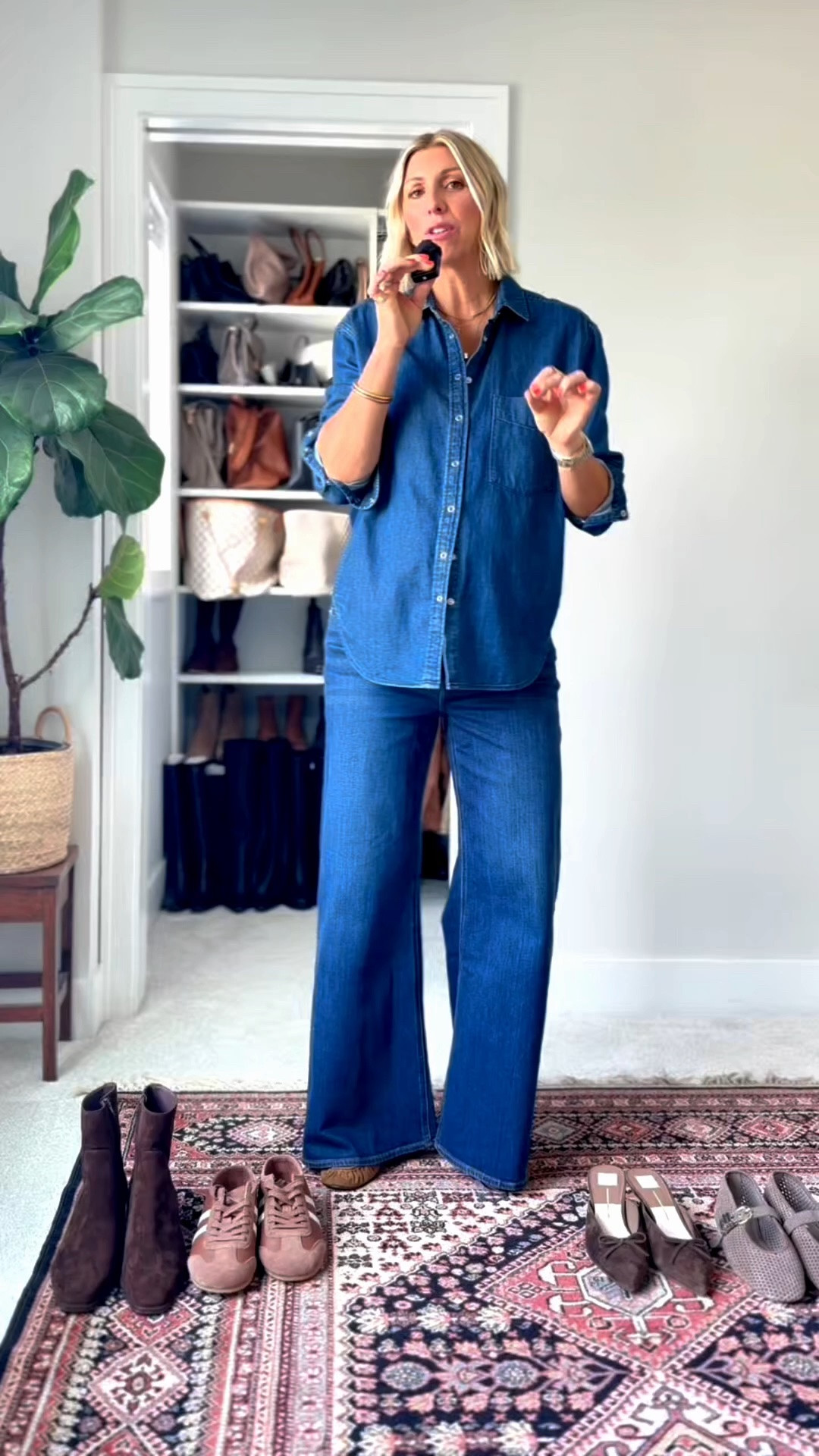 The jeans that make every shoe in your closet look better. 🤎

If you’ve ever wondered what shoes actually work with wide-leg jeans, the answer starts with the right pair of jeans.

This dark wash pair has the perfect length and drape, making it easy to style with loafers, ballet flats, sleek sneakers, fitted boots + endless outfit combinations. 
Shop everything below

I’m 5’10” (29 weeks pregnant) and wearing a size 31 in these mid-rise jeans- they have just the right  amount of stretch 👏🏻
Wearing a medium in the denim shirt

#LTKOver40 #LTKSeasonal #LTKmomlife