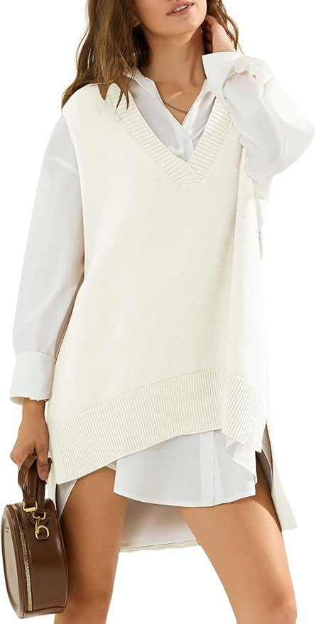 EXLURA Womens Oversized Sweater Vest Knit V Neck Tunic Casual Sleeveless Long Pullover Tank Tops ... | Amazon (US)