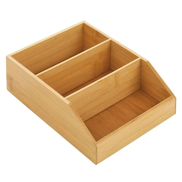 mDesign Bamboo Wood Food Storage Bin with Divided 3 Compartments and Sloped Front for Kitchen Cab... | Walmart (US)