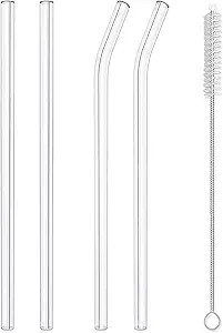 Hiware Reusable Glass Straws Set, 4-piece Drinking Straws with Cleaning Brush, 10" x 10 mm, Dishw... | Amazon (US)