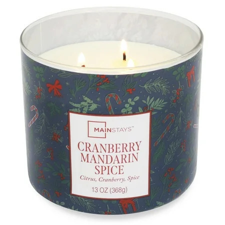 Mainstays 3-Wick Cranberry Mandarin Scented Holiday Candle, Blue Garland, 13oz. | Walmart (US)