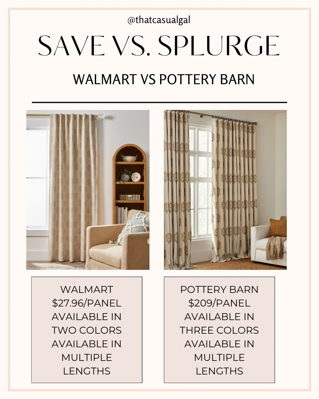 ✨We recently redecorated our primary bedroom, and I bought these curtains by Better Homes & Gardens from Walmart and I am beyond impressed! They are completrly blackout and are so pretty! I had a similar pattern curtain in my cart from Pottery Barn, but spending that money just wasn’t in our budget - so I decided to save on the curtains and splurge elsewhere in our room - Enjoy my first Save vs Splurge! 

#LTKStyleTip #LTKHome #LTKSeasonal