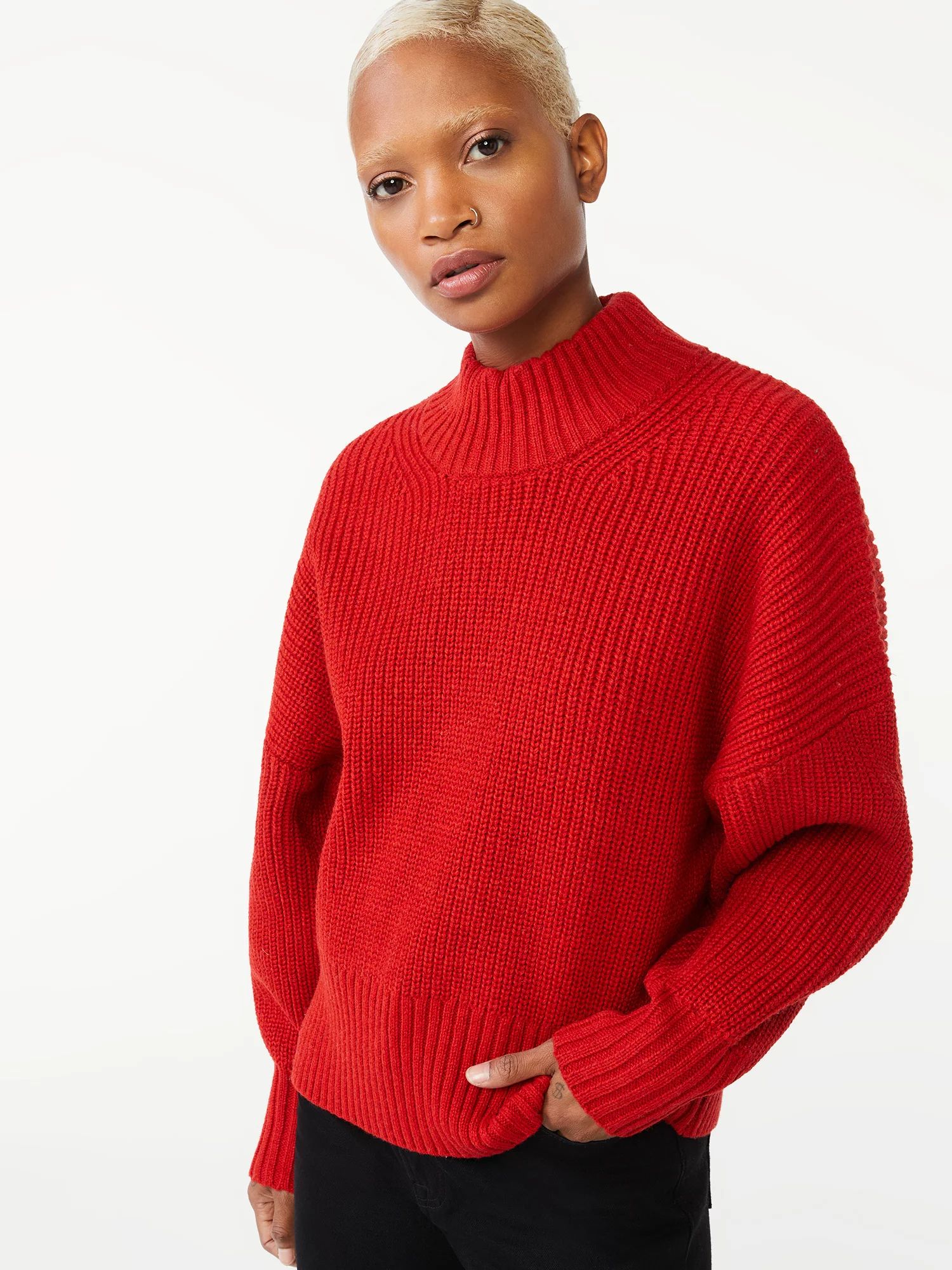 Free Assembly Women's Oversized Mock Neck Sweater | Walmart (US)