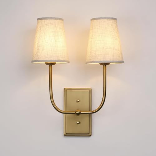 Vintage 2-Lights Wall Sconces with Funnel Linen Fabric Shades, Double Head Bathroom Vanity Lights... | Amazon (US)