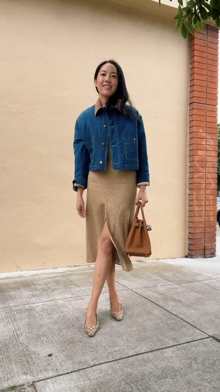 Cropped denim jacket and beige skirt. Work outfit ❤️

#LTKStyleTip #LTKWorkwear #LTKVideo