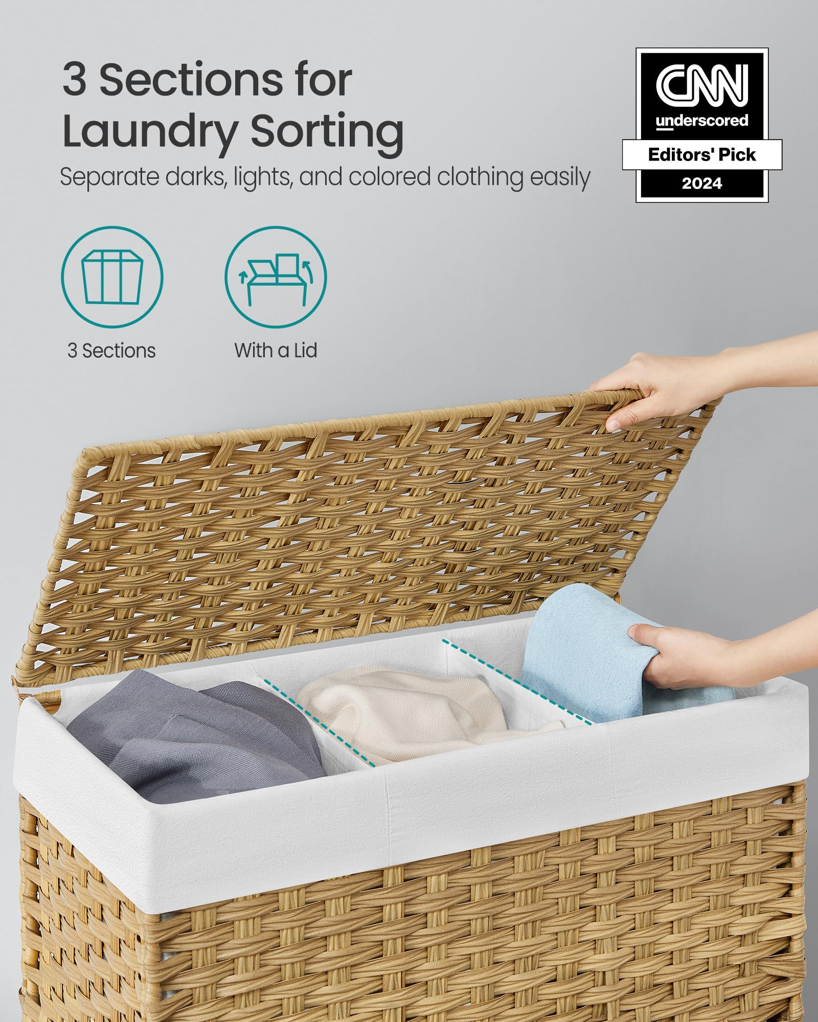 SONGMICS Laundry Hamper with Lid, 42.3 Gallons (160 L), Rolling Laundry Basket with Wheels, 3-Sec... | Amazon (US)