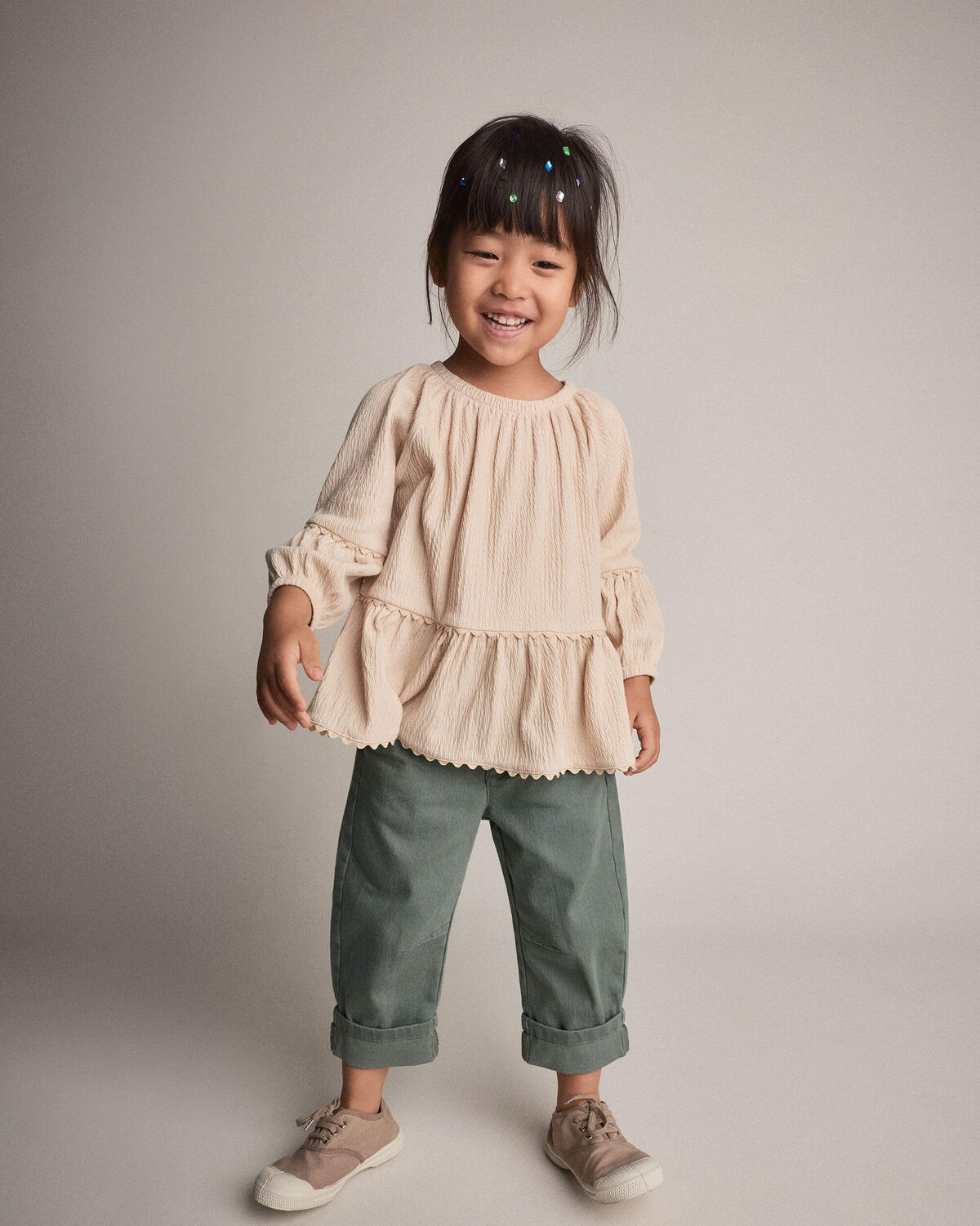 Toddler Girl Ruffle Top - Khaki - Otter Avenue | Carter's | Carter's Inc