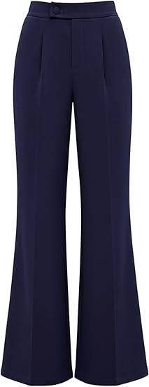KIRUNDO Womens Dress Pants High Waisted Wide Leg Pleated Trousers Flare Palazzo Slacks Pockets Bu... | Amazon (US)