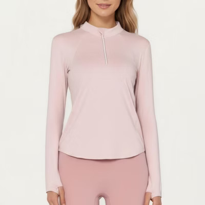 Anna-Kaci Active Women's Long Sleeve Active Top with High Neck Half Zip Front Smooth Stretch Fabric and Contoured Fit - Small, Pink | Target