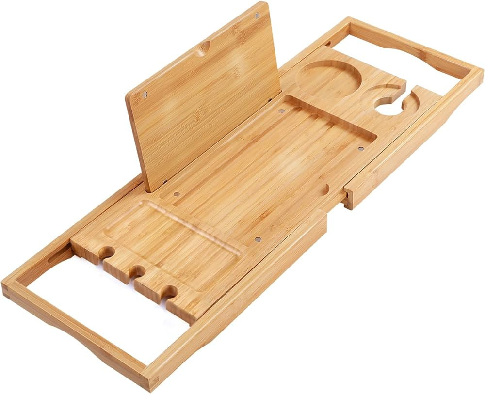 Utoplike Bamboo Bathtub Caddy Tray Bath Tray for Tub, Adjustable Bathroom Bathtub Organizer with Boo | Amazon (US)