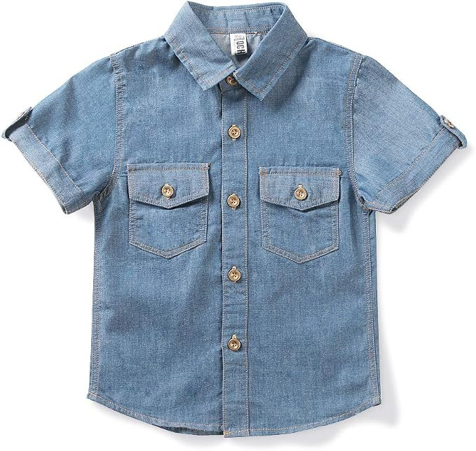 OCHENTA Boys' 100% Cotton Denim Shirt - Short Sleeve Button Down Western Top for Toddler to Big B... | Amazon (US)
