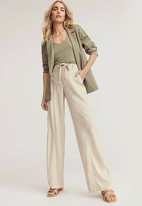 Soft Linen High Rise Cargo Wide Leg Pant | Maurices