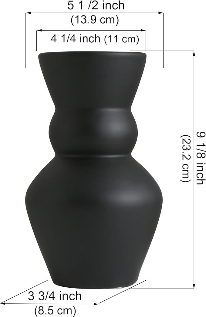 Black Ceramic Vase, Modern Dried Flower Vase, Matte Pampas Flower Vases, Boho Big Mouth Vase Home... | Amazon (US)