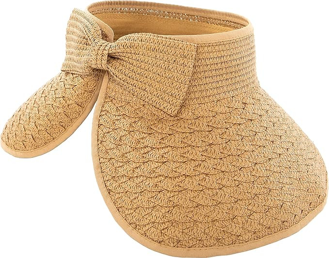 Funky Junque Women’s Sun Visor Wide Brim Straw Roll up Ponytail Hat | Amazon (US)