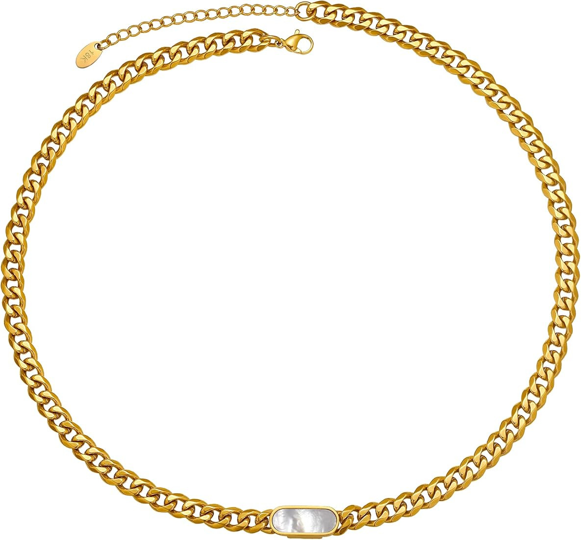 TRIPOD JEWELRY Womens 18K Real Gold Plated Necklace Choker with Mother-of-pearl Shell/H Letter, 6... | Amazon (US)