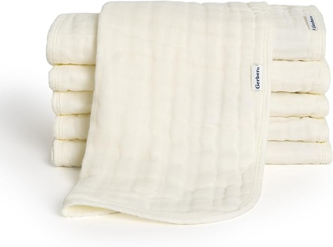 Gerber Baby Unisex Muslin Burp Cloths 6-Pack, Vanilla, Large Size 20" x 10" | Amazon (US)