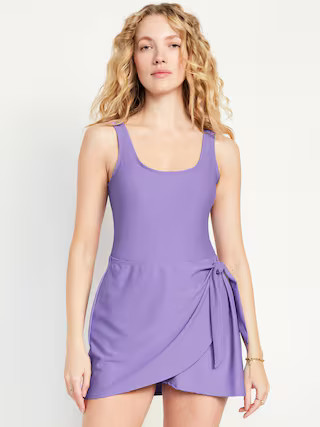 Matte Side-Tie Swim Dress | Old Navy (US)