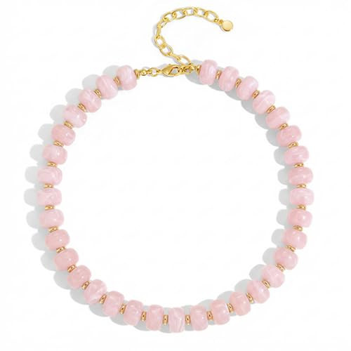 HolidayQbee Beaded Necklace for Women Boho Bead Chunky Necklace Big Bead Necklace Fashion Trendy Summer Pink Resin Necklaces Jewelry Gifts | Amazon (US)