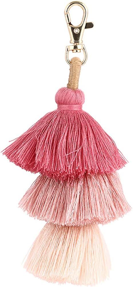 ZOONAI Women Colorful Tassels Charm Keychain Car Keyring Holder Bag Wallet Purse | Amazon (US)