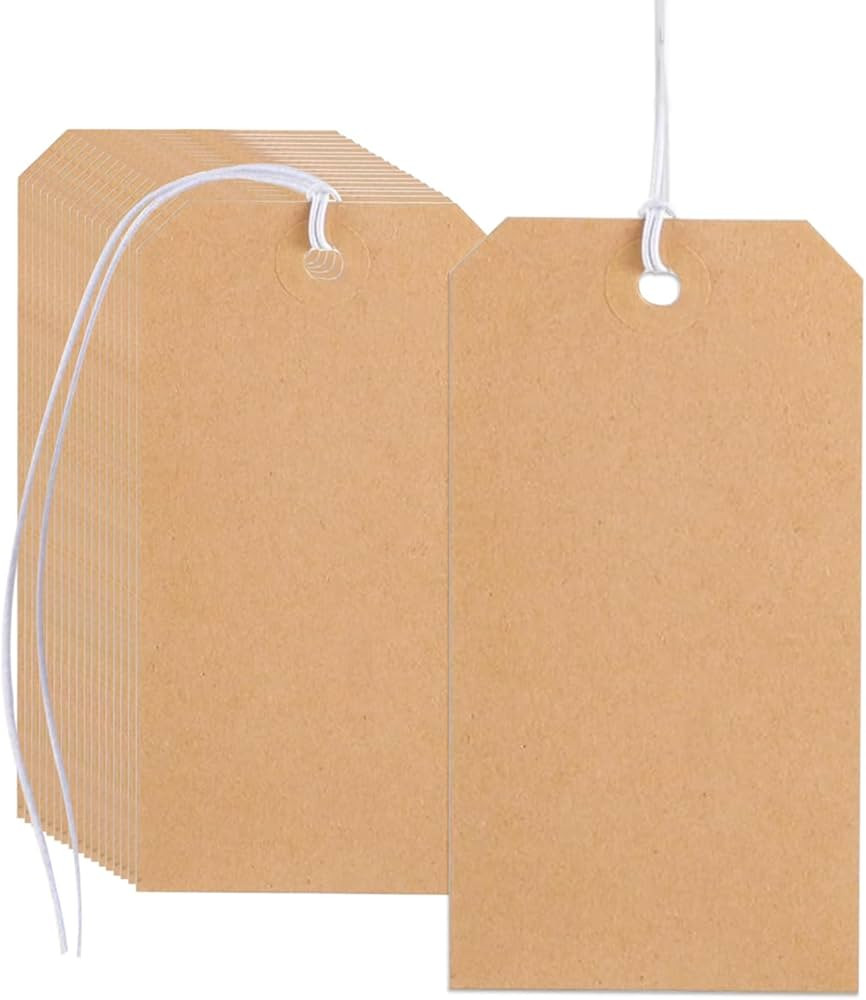 100 Pack Kraft Tags with String Attached,Marking Tags Paper Hanging Tags with Elastic Rope Attach... | Amazon (US)