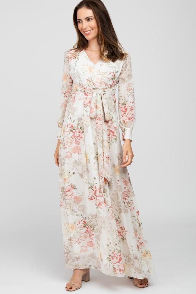 Ivory Floral Chiffon Maxi Dress | PinkBlush Maternity