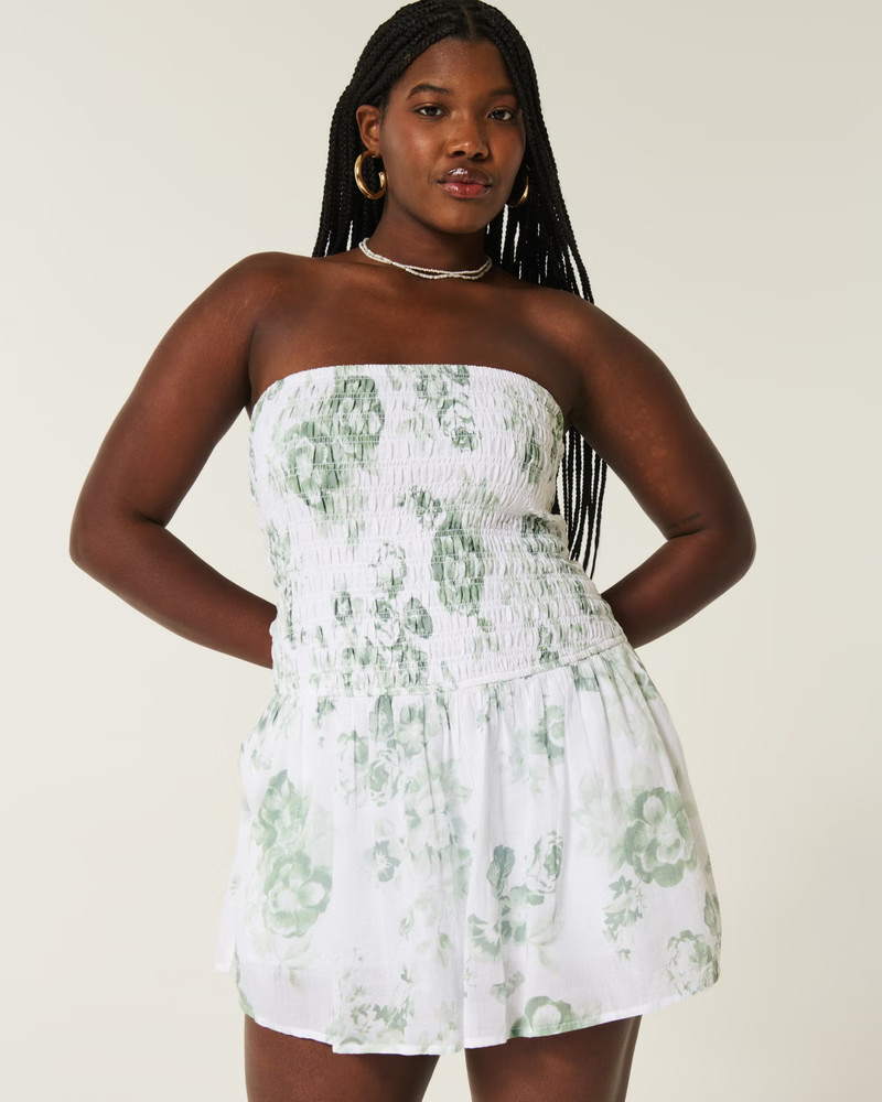 Strapless Smocked Bodice Mini Dress | Hollister (US)