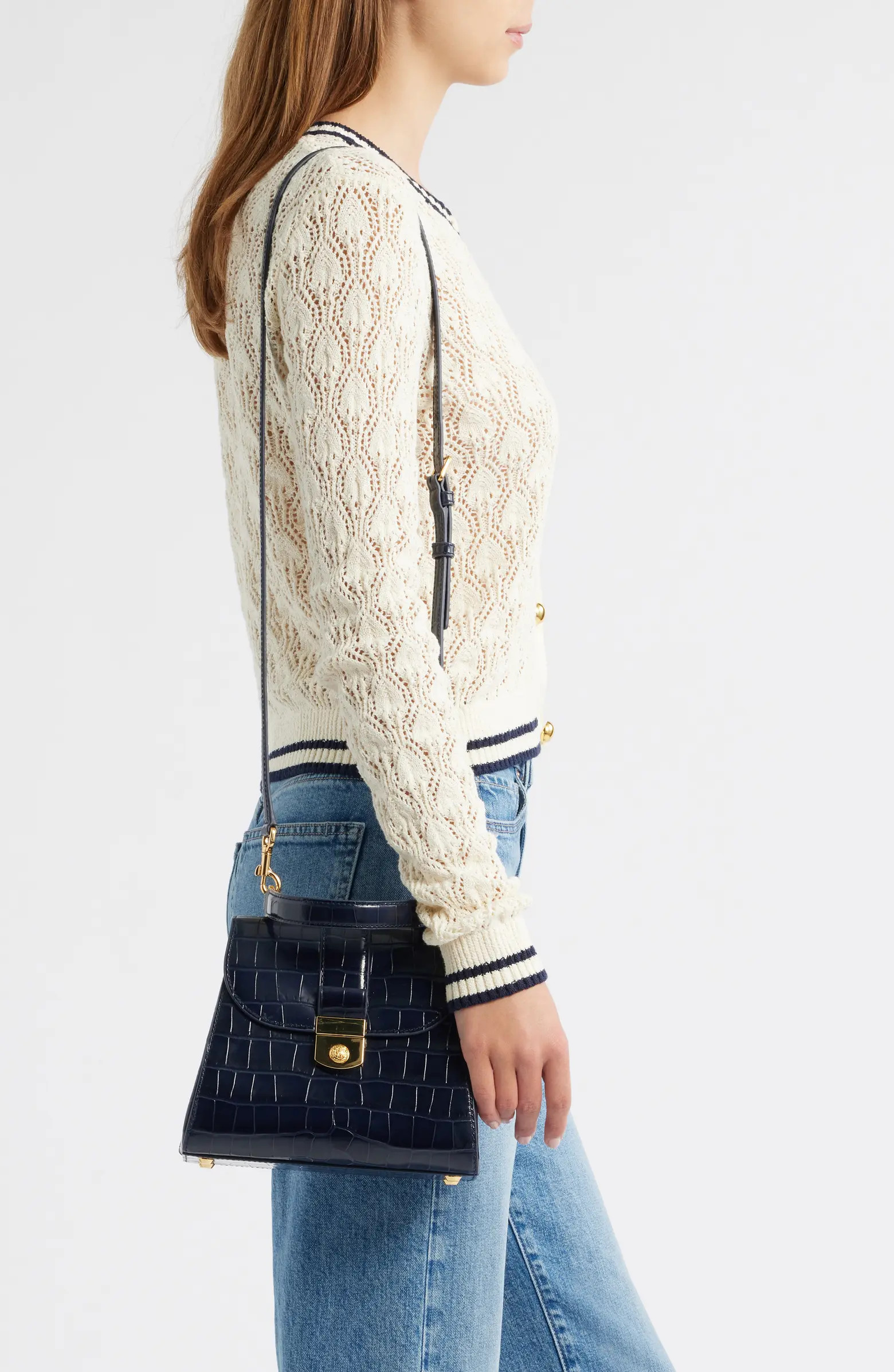 Veronica Beard Crest Lock Croc Embossed Leather Top Handle Bag | Nordstrom | Nordstrom