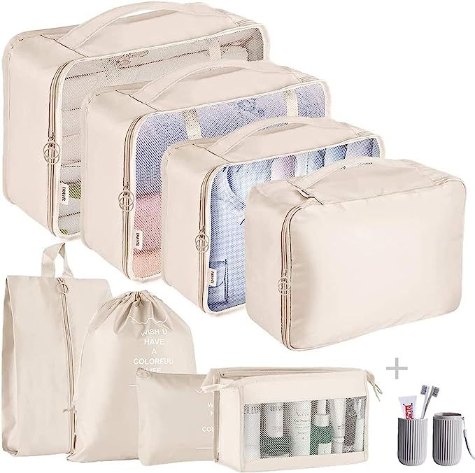 HYan Packing Cubes - 9 PCS Travel Luggage Organizers Set Waterproof Suitcase Organizer Bags Cloth... | Amazon (US)