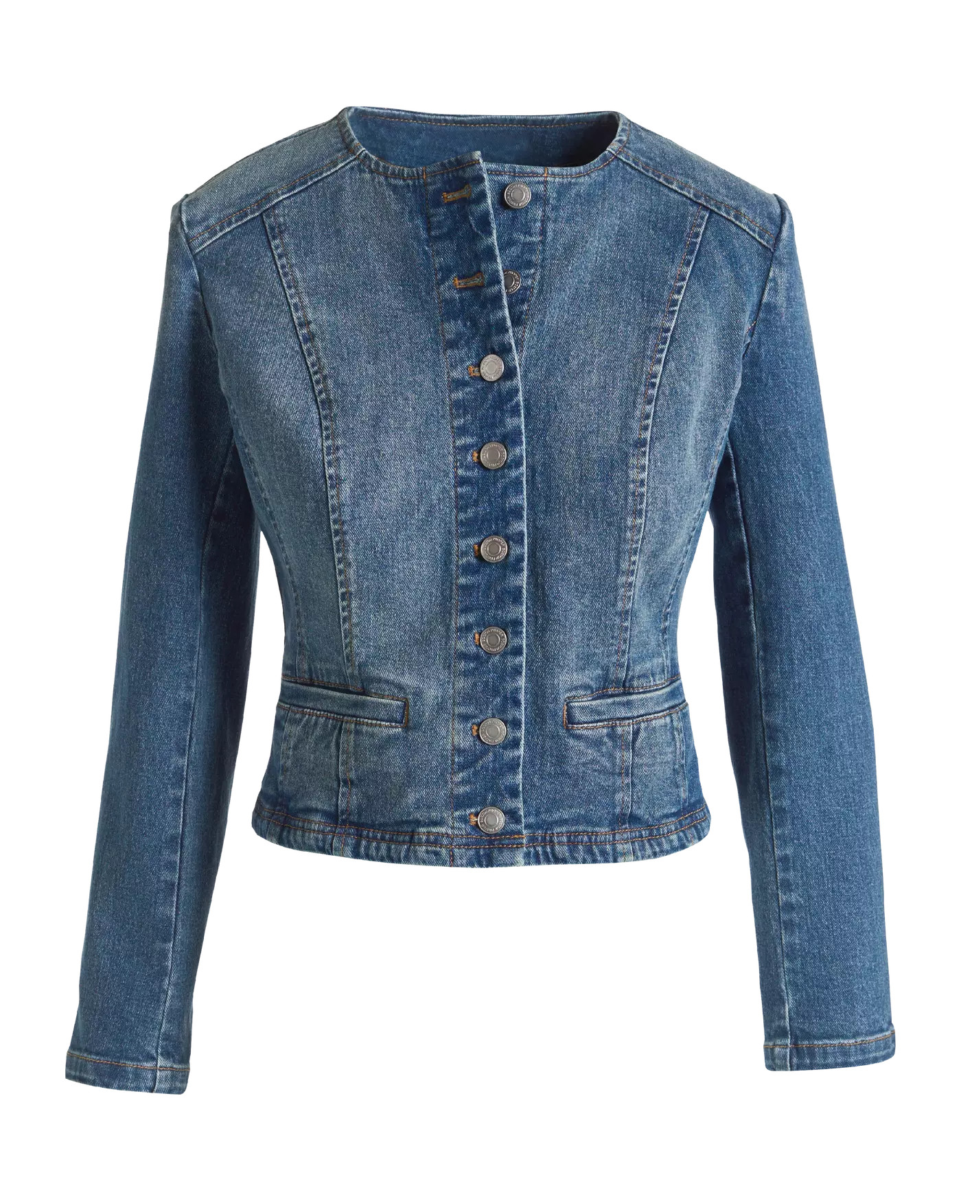 Jewel Neck Denim Jacket - Medium Wash Denim | Boston Proper | Boston Proper