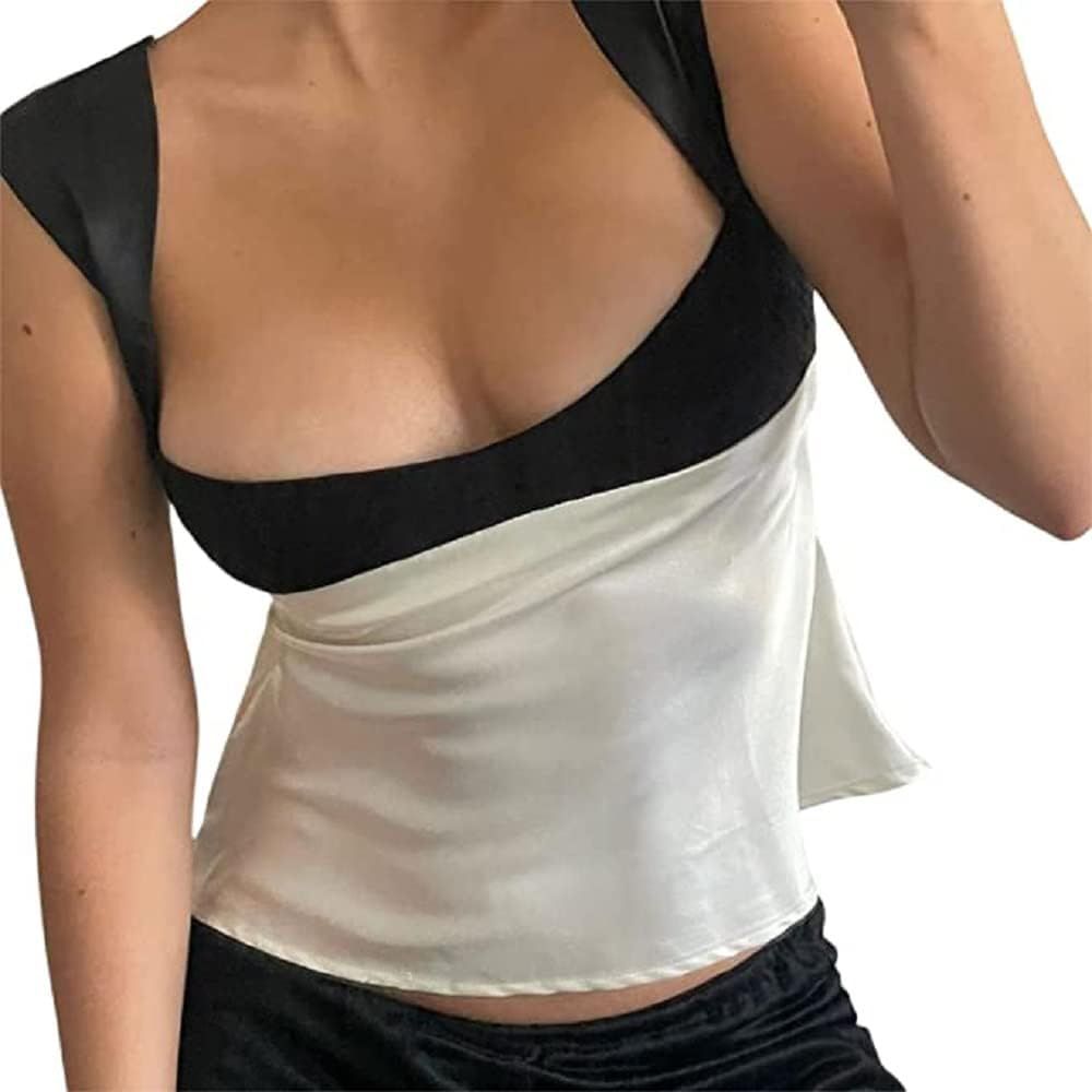 ANKOMINA Women's Satin Plunge Tube Crop Tops Sexy Y2K Sleeveless Backless Cami Vest Top Streetwear | Amazon (US)