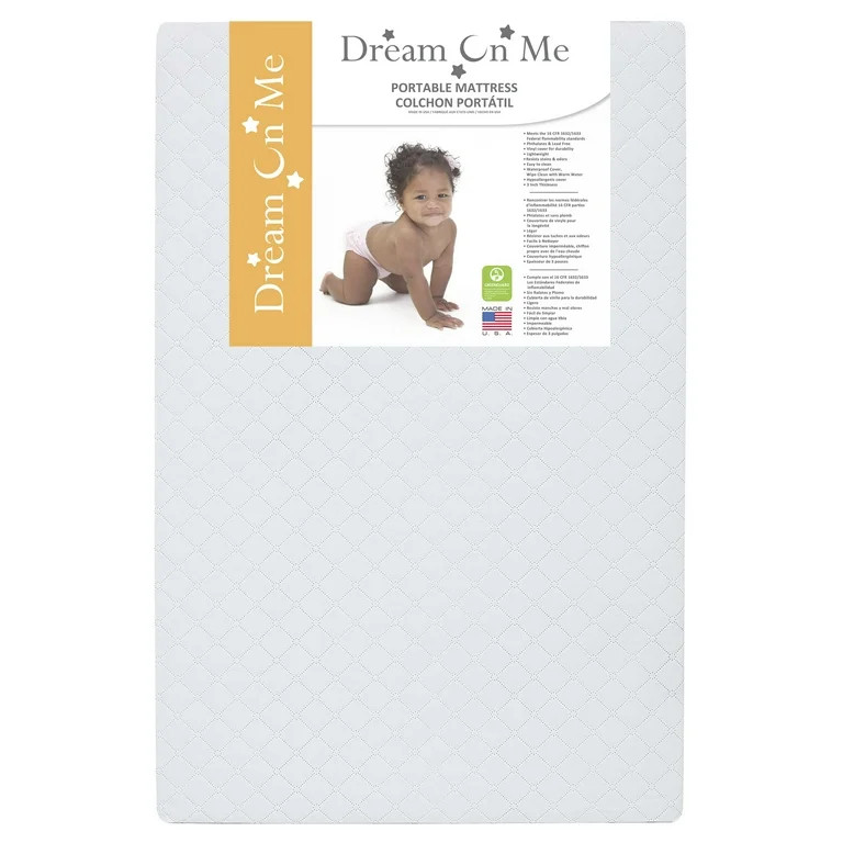 Dream on Me Holly 3” Mini / Portable Waterproof Fiber Crib Mattress | Walmart (US)