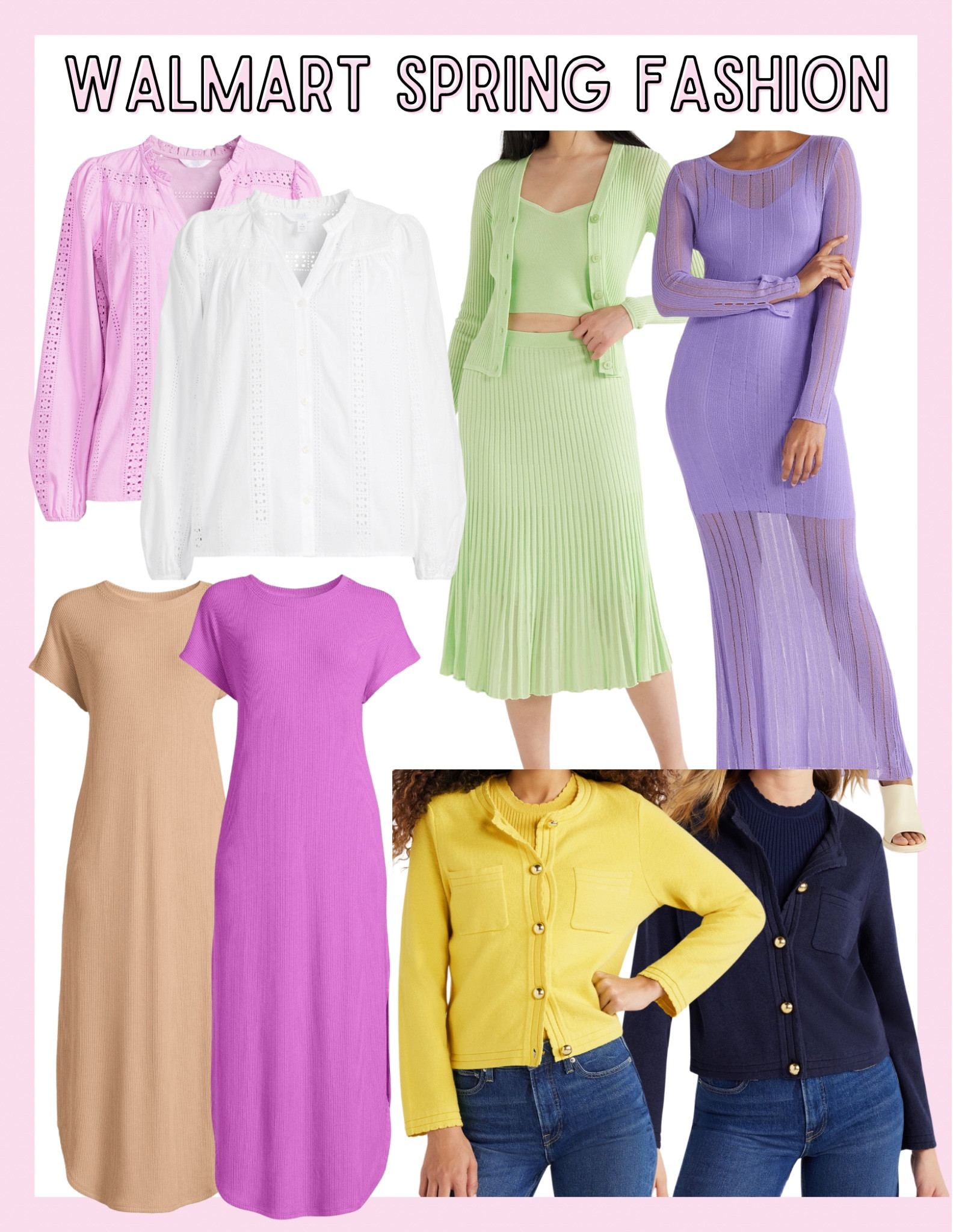 Walmart spring fashion / white eyelet top / ribbed maxi dress / pocket cardigan / Easter dress / 

#LTKstyletip #LTKfindsunder50 #LTKSeasonal