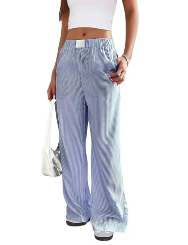 joyliveCY JOYLIIVECY Womens Striped Boxer Pants Wide Leg Pajamas Lounge Pants Elatic High Waist Loose Casual Y2K Fashion | Amazon (US)
