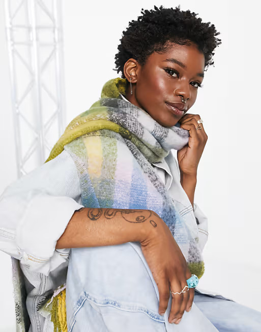 Topshop Rebel Brushed Check Scarf in multi | ASOS (Global)