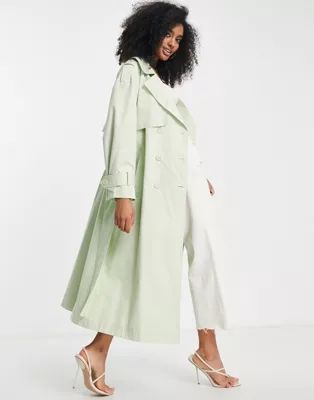 ASOS EDITION trench coat with tie in sage green | ASOS (Global)
