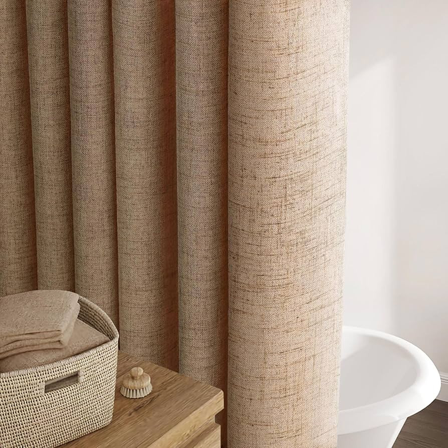 Awellife Brown Linen Style Shower Curtain Set with 12 Durable Hooks - Tan Textured Fabric Heavy C... | Amazon (US)