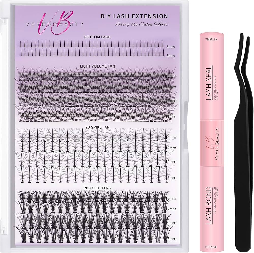 VEYESBEAUTY Lash Clusters Kit Individual Lash Extensions with Bond & Seal DIY Multi-type Mixed Fa... | Amazon (US)