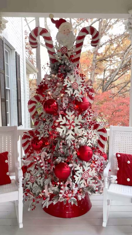 Christmas tree, Twinkly custom lights, candy cane ornaments, rocking chairs, christmas blazer top, christmas red pillow, Walmart finds 

#LTKHoliday #LTKCyberWeek #LTKhome